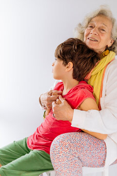 Portrait of colorful grandmother and grandson