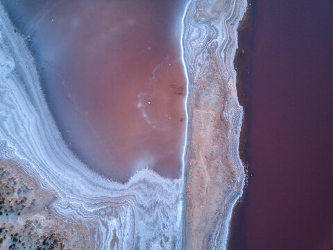 Colorful abstract background of pink salt lake