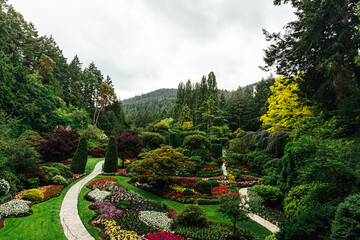 Sprawling garden landscape in botanical garden