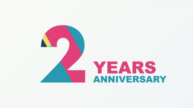 2 years anniversary emblem. Anniversary icon or label. 2 years celebration and congratulation design element. Motion graphics.