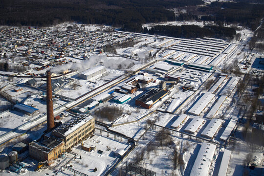 Industrial buildings in winter in city