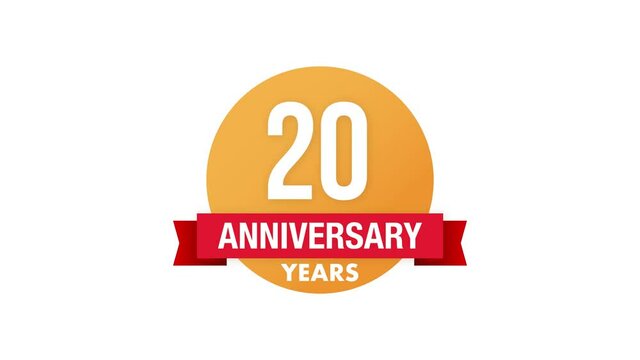 20 years anniversary emblem. Anniversary icon or label. 20 years celebration and congratulation design element. Motion graphics.
