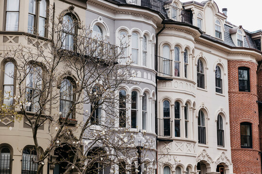 Boston Brownstones Architecture  with Sidewalk 