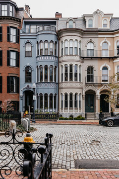 Boston Brownstones Architecture  with Sidewalk 
