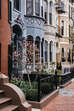 Boston Brownstones Architecture  with Sidewalk 