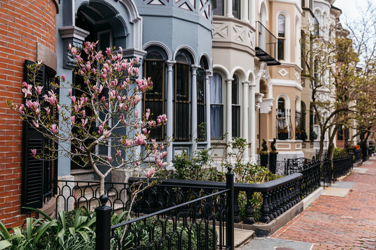 Boston Brownstones Architecture  with Sidewalk 
