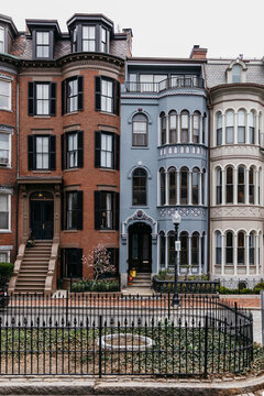Boston Brownstones Architecture  with Sidewalk 