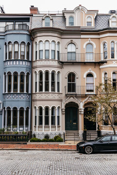 Boston Brownstones Architecture  with Sidewalk 