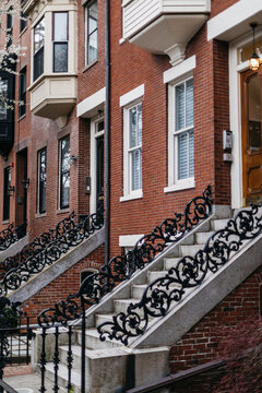 Boston Brownstones Architecture  with Sidewalk 