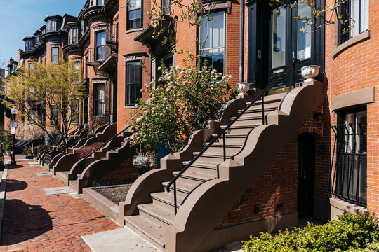 Boston Brownstones Architecture  with Sidewalk 