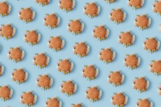 Pattern of burgers with beautiful roses