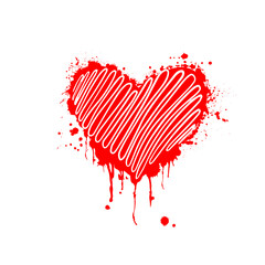 Fototapeta na wymiar vector illustration of grunge heart made with red ink. Valentine's day theme. Bloody heart. Happy Valentine's Day.