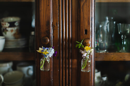 Flowers on kitchen cupboard