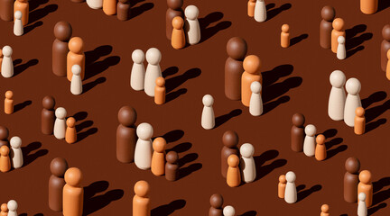 Pattern of Painted figures representing a mixed race family