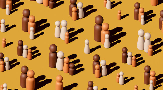 Pattern of Painted figures representing a mixed race family