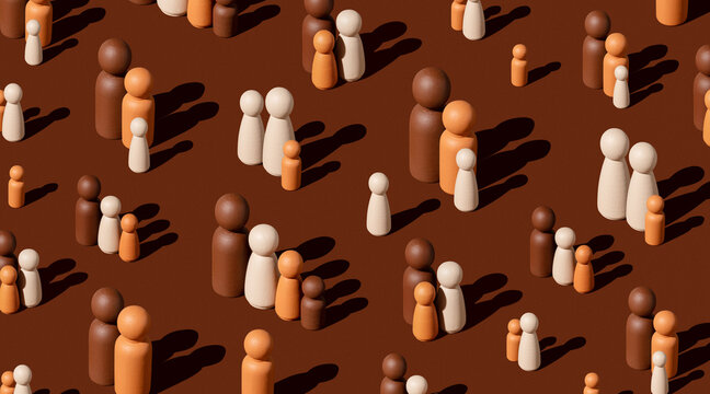 Pattern of Painted figures representing a mixed race family