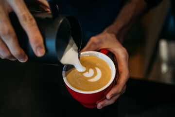 Closeup barista making coffee