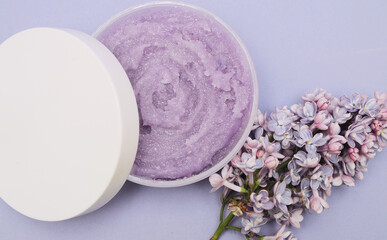  scrub for body with lilac on light background

