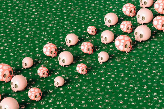 Pink skulls on green background