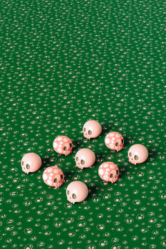 Pink skulls on green background