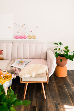 Cozy corner with ottoman and breakfast in livingroom