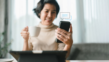 women typing on mobile smartphone, Live Chat Chatting on application Communication Digital Web and social network Concept, internet network technology
