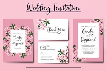Wedding invitation frame set, floral watercolor Digital hand drawn Sakura Cherry Blossom Flower design Invitation Card Template