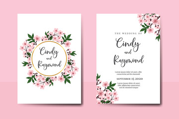 Wedding invitation frame set, floral watercolor Digital hand drawn Sakura Cherry Blossom Flower design Invitation Card Template