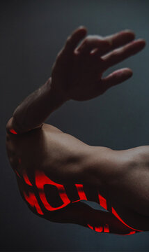 Man with an abstract inscription
