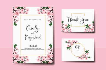 Wedding invitation frame set, floral watercolor Digital hand drawn Sakura Cherry Blossom Flower design Invitation Card Template