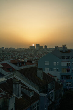 Sun setting on the city 