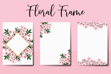 Wedding invitation frame set, floral watercolor Digital hand drawn Sakura Cherry Blossom Flower design Invitation Card Template