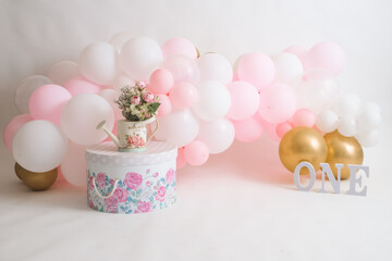 one year girl birthday studio decorations