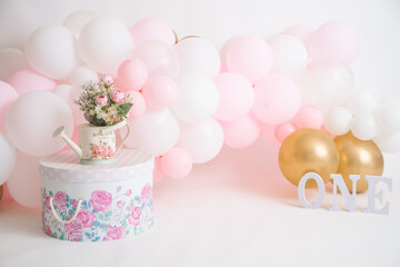 one year girl birthday studio decorations