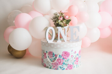 one year girl birthday studio decorations