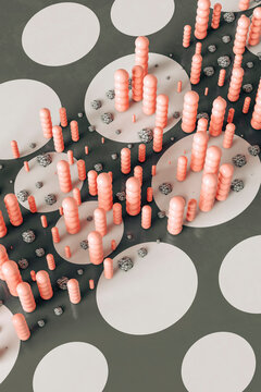 An abstract pile of pink spheres in different sizes