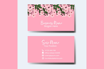 Business Card Template Sakura Cherry Blossom Flower .Double-sided Blue Colors. Flat Design Vector Illustration. Stationery Design