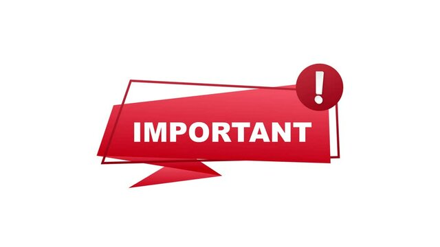 Important written on red label. Advertising sign. Motion graphics.