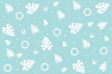 Tropical design with plant leaves and summer symbols. Concept blue background.