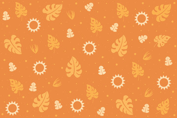 Tropical design with plant leaves and summer symbols. Abstract summer pattern background in exotic art.