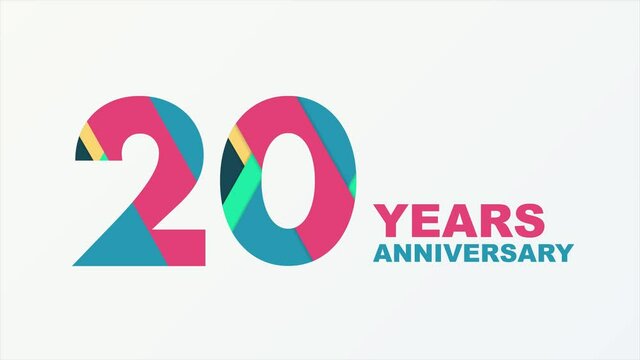 20 years anniversary emblem. Anniversary icon or label. 20 years celebration and congratulation design element. Motion graphics.