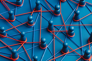 Representation of a network connections in blue tones