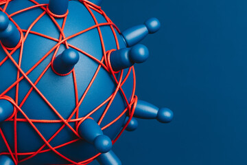 Representation of a network  connections on a globe in blue tones