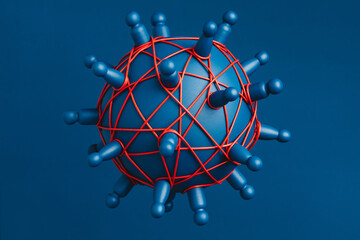 Representation of a network  connections on a globe in blue tones