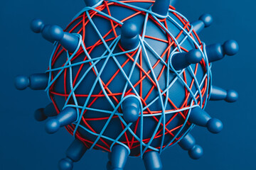 Representation of a network  connections on a globe in blue tones