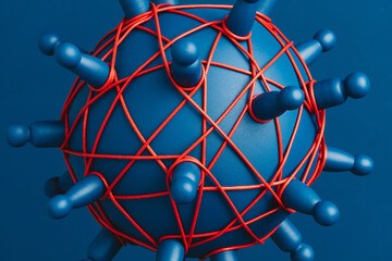 Representation of a network  connections on a globe in blue tones