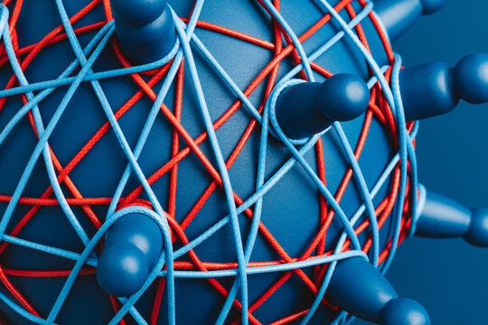 Representation of a network  connections on a globe in blue tones
