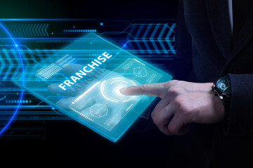 Business, Technology, Internet and network concept. Young businessman working on a virtual screen...