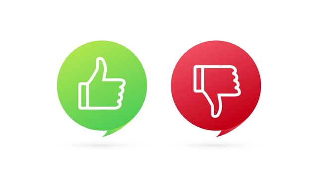 Flat green button on red background. Ok sign. Trumb up, great design for any purposes. Social media concept. Motion graphics.