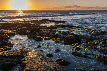 Sunset On Pele's Well on The Kona Coast, Hawaii Island, Hawaii, USA